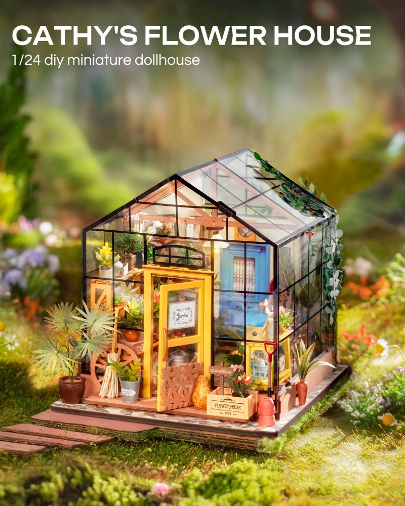 Rolife DIY Miniature House Kit-Mini Diorama 1/18 Greenhouse Model Building Kit with LED  Crafts for Adults Hobby Christmas Birthday Gift for Boys Girls Mom Home Decor (Cathy's Flower House) - Image 2